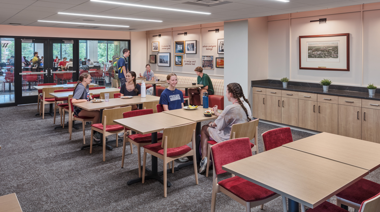 people eating in dining hall
