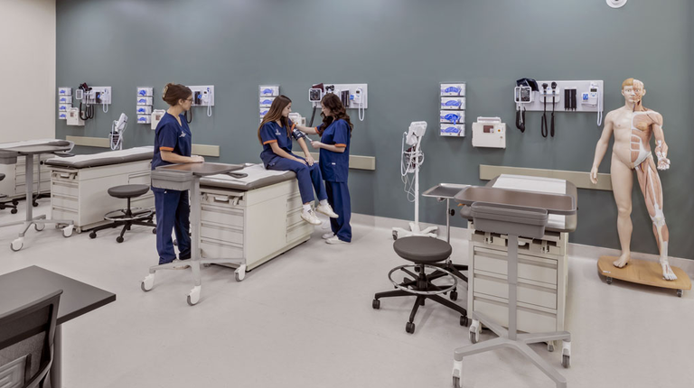 Students practicing nursing exams at Pepperdine University's new College of Health Sciences College of Health Sciences